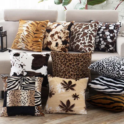 

Home Decorative Animal Skin Pattern Tiger Cat Cow Leopard Soft Fleece Cheap Faux Fur Cover Throw Pillow Case