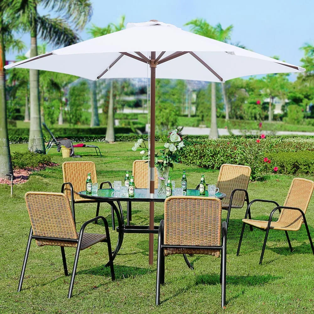 8 White Waterproof Wooden Umbrella A Wood Outdoor Patio Cafe Beach Market Yard Beach Umbrella Blue Umbrella Automatumbrella Aliexpress