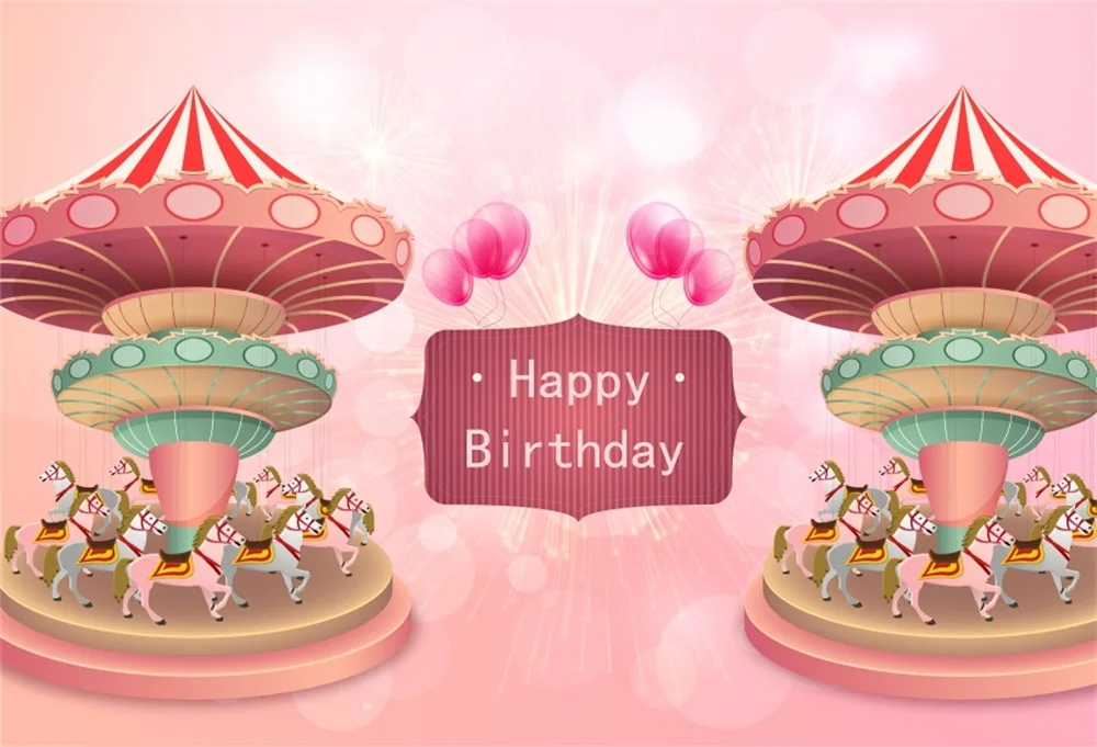 

Laeacco Carousel Pink Balloon Baby Birthday Party Polka Dots Photographic Backgrounds Photography Backdrops For Photo Studio