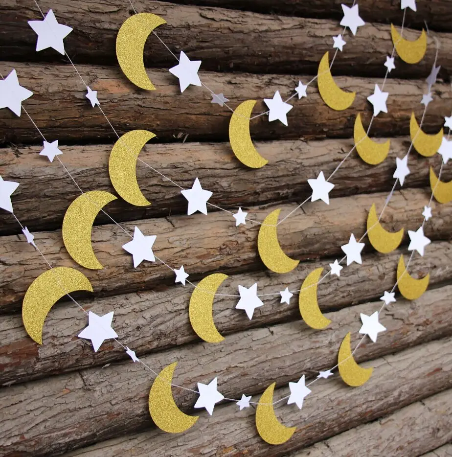 Buy (4pieces /lot) Gold Glitter Moon & Star Garland