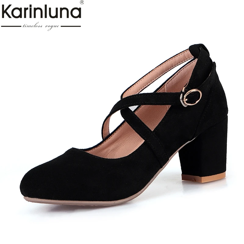 

KarinLuna 2019 Brand New Chic Style Plus Size 44 Chunky Heels Elegant Office Lady women's Shoes Woman cross-tied Shoes