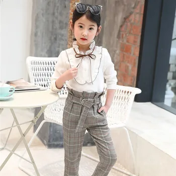 

Girls Clothing Set Kid Blouse Plaid Pants Outfit Autumn Spring Children Fashion Clothes