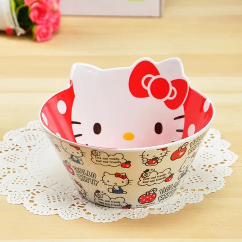Cute Hello Kitty Melamine Breakage-proof Tableware Set 2 Bowls and 2 Plates 