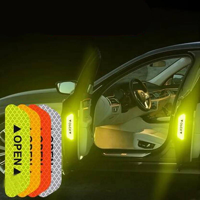 

4pcs Fluorescent Car OPEN Reflective Strips Waterproof Warning Stickers Night Driving Safety Lighting Luminous Tapes