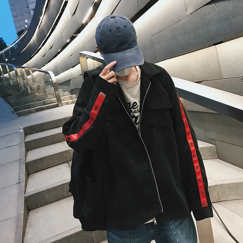 

Fashion Casual Men's Jacket Spring And Autumn New M-3XL Webbing Lapels Loose Shirt Jacket Tricolor Personality Youth Popular