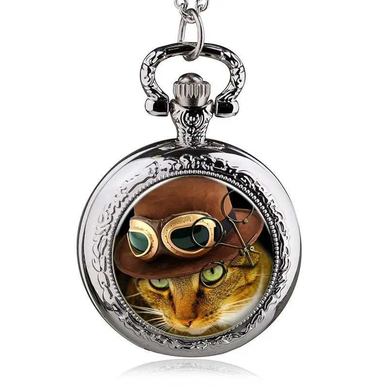 

Alice in Wonderland Cheshire Cat Quartz Pocket Watch Pendant Necklace