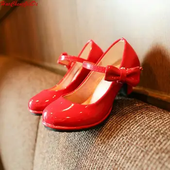 

Girls leather Shoes Autumn Bowtie Sandals 2018 New Children Shoes High Heels Princess Sweet Sandals For Girls