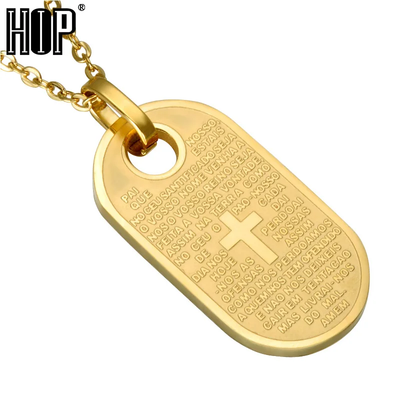 

HIP Gold Color Holy Bible Pendant & Necklace Titanium Stainless Steel Christian Cross Necklace for Men Jewelry
