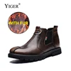 YIGER nuevas botas de cuero genuino para hombre, botas de cuero para hombre, botas de tobillo para hombre, botas de invierno cálidas con piel para hombre- zapatos con pincel 239 ► Foto 1/6