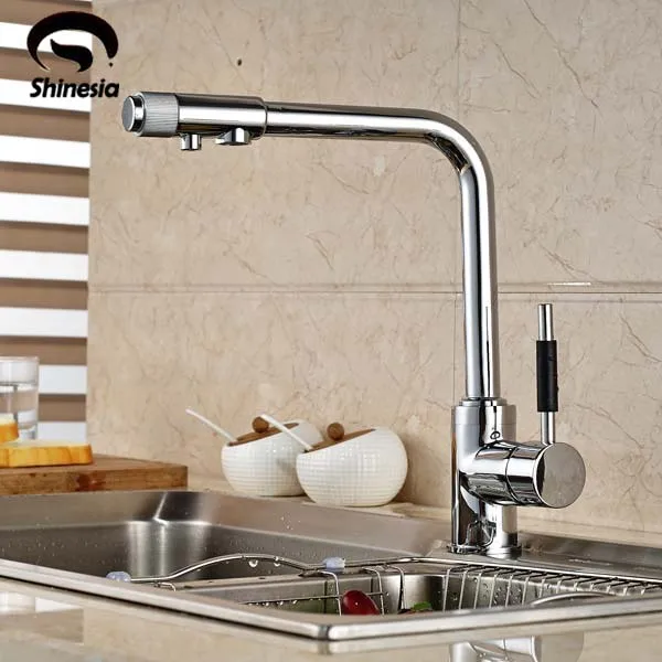 Cheap Chrome Brass Kitchen Faucet Pure Water Deck Mounted Sink Mixer Tap Hot and Cold Water