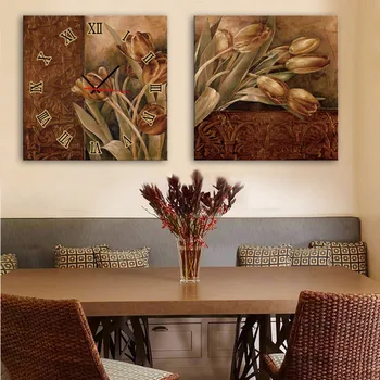 

Free Shipping E-HOME Tulip Retro Effect Clock in Canvas 2pcs wall clock