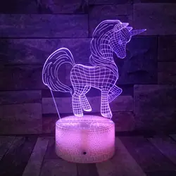 3D свет единорога светильник Единорог детский ночник 7 цветов дистанционное изменение Управление Оптические иллюзии прикроватные лампы