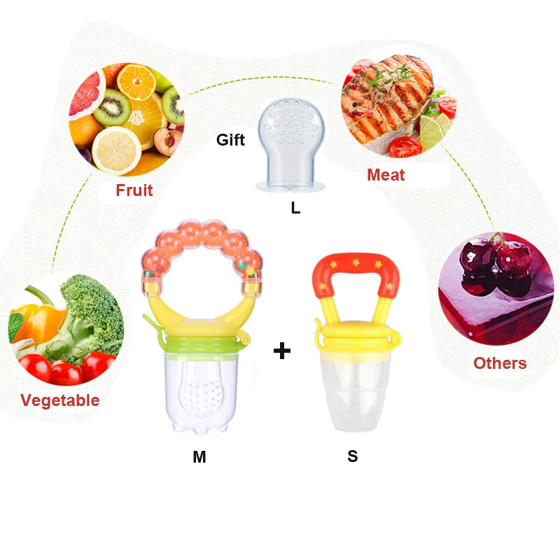 

2PCS Fruit Pacifier Silicone Baby Teethers Nippler Gift L Net Rattle and normal nipple Vegetable Meat Puree Piece Feeding Infant