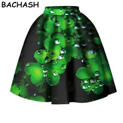 Bachash Для женщин юбка 2018 Мода трилистника зеленый Цветочный принт женские Высокая Талия Длинные плиссированные строки Повседневное юбки