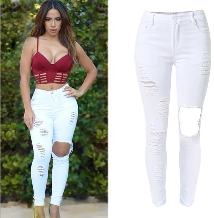 2016 Mujeres Pantalones Vaqueros Blancos de Europa Para Mujer Pantalones de  Mezclilla Agujero Rasgado Vintage Washed Pantalón Lápiz Femenina Pantalones  de Cintura Alta Más Tamaño 42|jeans culture|trousers cottontrouser sock -  AliExpress
