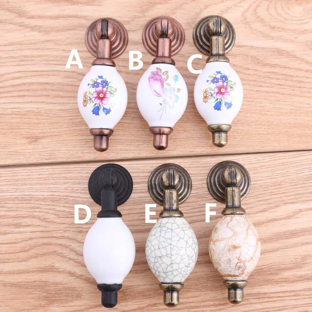 vintage style shaky pendant drawer shoe cabinet knobs pulls rural ceramic white black dresser door handles antique bronze knobs