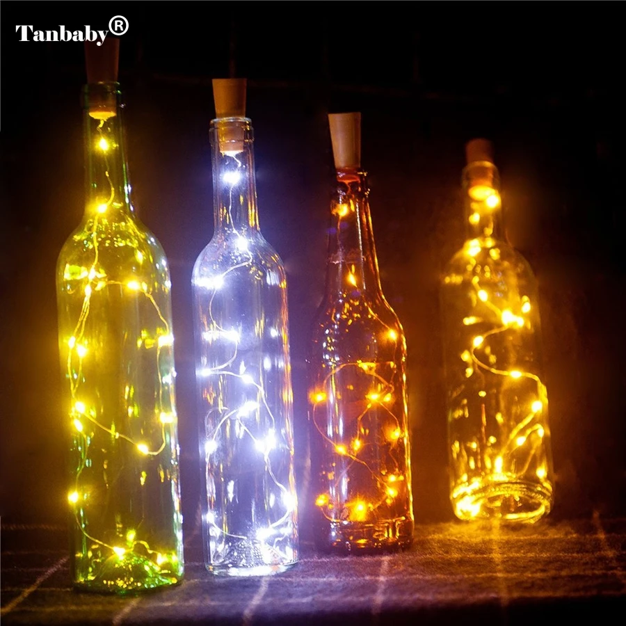 Tanbaby2M 20LED Wine Bottle Light Cork Shape Battery Copper Wire String Lights for Bottle DIY ...