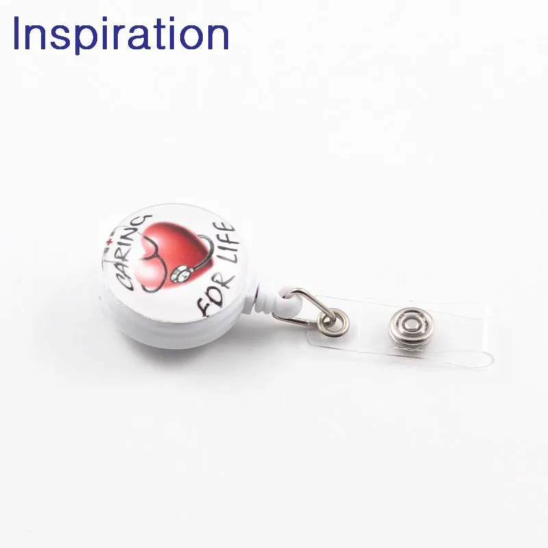 

CARING FOR LIFE Retractable Ski Pass ID Card Badge Holder Reel Pull Key Name Tag Card Holder Keychain For Nurse Doctor Hospital
