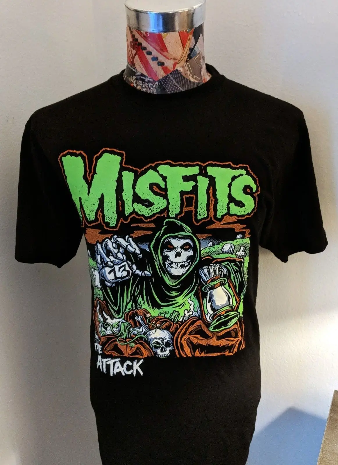 Новый MISFITS атаки зеленый фонарики с изображением скелетов GRIM REAPER черная футболка