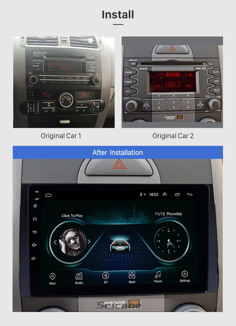 Sale Seicane 9" Android 8.1 2Din Quad Core Car Radio GPS Multimedia Player Head Unit For 2008 2009 2010 2011 2012-2016 KIA Borrego 2