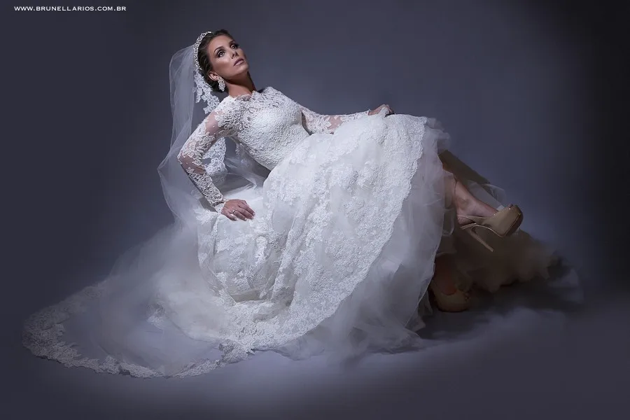 Гламурный vestido de noiva с открытыми плечами трапециевидной формы длинным рукавом кружево свадебное платье с аппликацией 2018 мать невесты