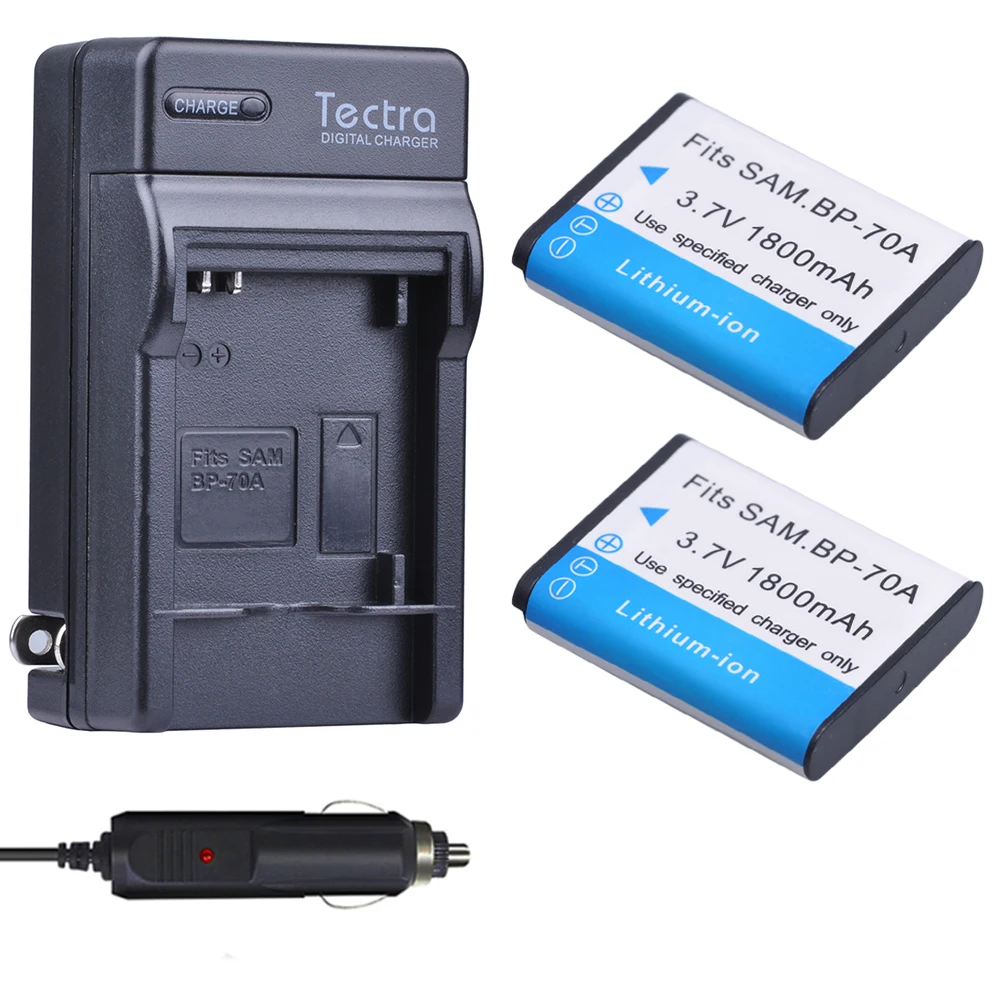 Tectra 2 шт. BP-70A 1800 мА/ч, литий-ионный аккумулятор Батарея+ цифровой Зарядное устройство для samsung ST66 ST700 ST88 ES65 ES95 MV800 PL120 PL170 ES80 ST30