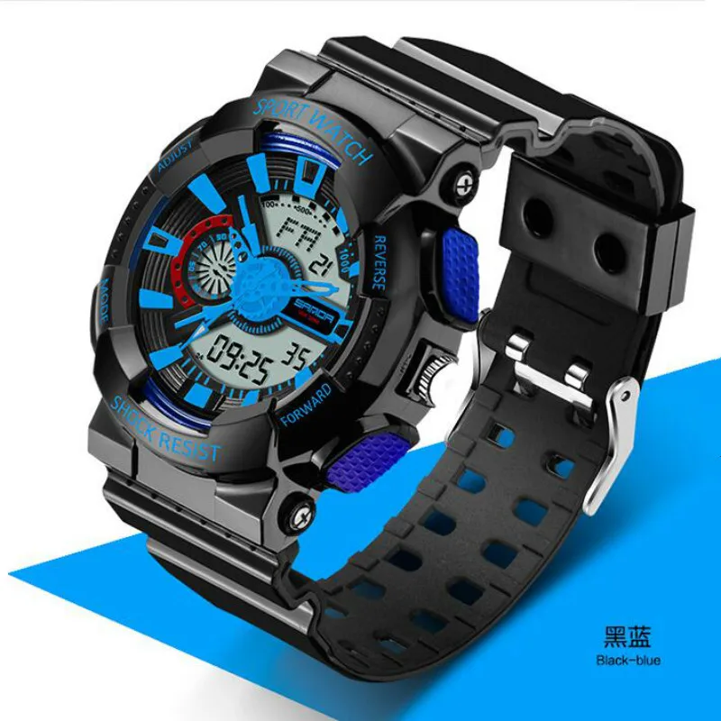 Бренд SANDA часы мужские s светодиодный цифровые часы G стиль часы водонепроницаемые спортивные военные ударные часы для мужчин relojes hombre - Цвет: black and blue