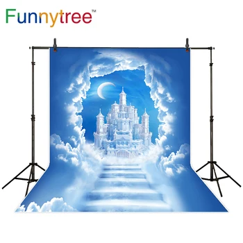 

Funnytree photography backdrop fairy tale castle sky cloud moon blue background photo studio printed photobooth