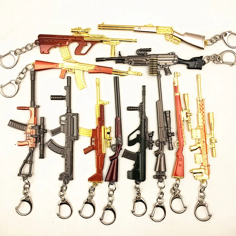 

Game PUBG Upgraded Gold Version Cosplay Weapons Gum Model Keychain Metal Alloy Key Ring Key Holder 12cm For Souvenir Gifts