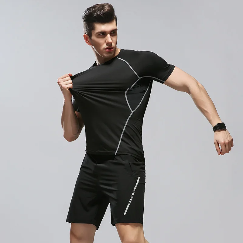 Men Running Set Sports Suit Breathable Male Summer Workout Running Jogger Training Set Sportswear Tracksuit Short+shirt 2PCS Men Running Set Sports Suit Breathable Male Summer Workout Running Jogger Training Set Sportswear Tracksuit Short+shirt 2PCS