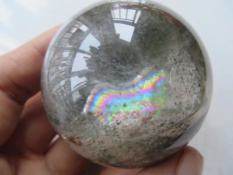 Природный Ясный кварц Rainbows мяч хрустальный шар Orb Исцеление+ зеленый-Phantom 150 г