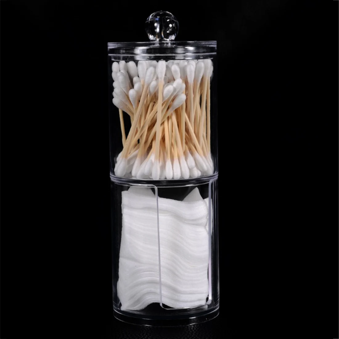 

2 Layers Trabsperate Clear Acrylic Cotton Swab Organizer Box Protable Cosmetics Round Container Makeup Pad Storage Case
