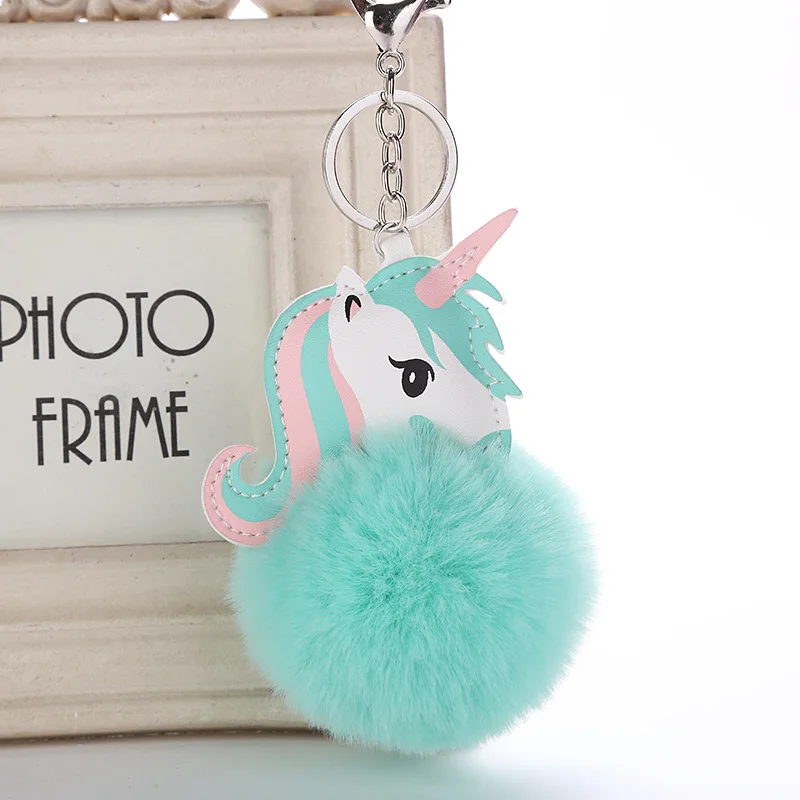 

Pompom Unicorn Keychain Rabbit Fur Ball Horse Key Chain Porte Clef Bag Car Keyring Llavero Mujer Chaveiros Sleutelhanger Trinket