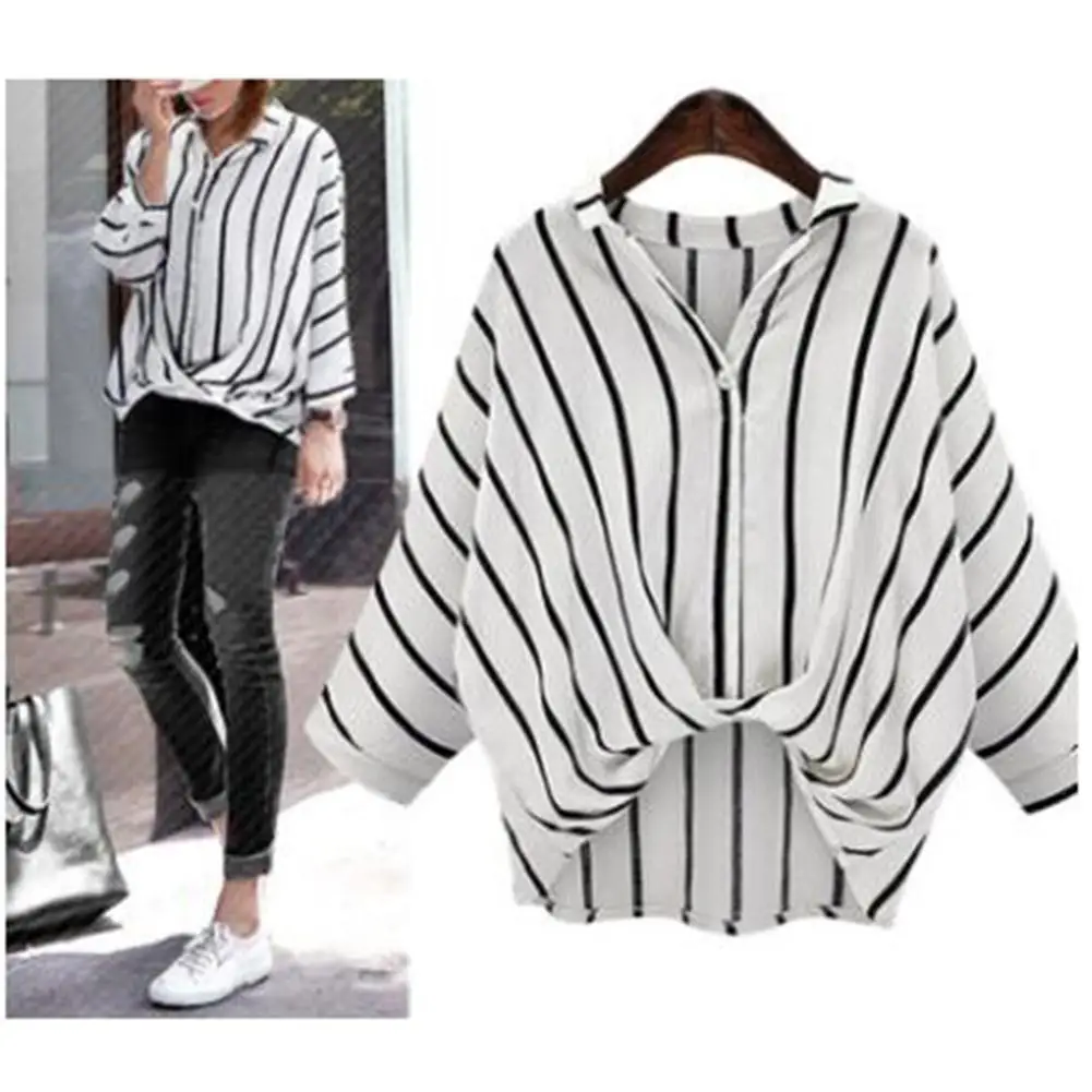 

Yfashion Women Stylish Batwing Sleeve Striped Elegant Long-sleeves Loose Tops