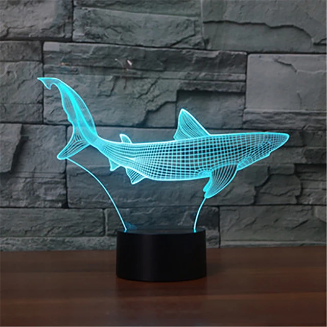 3d led cool shark night light 7 colors changing animal fish table