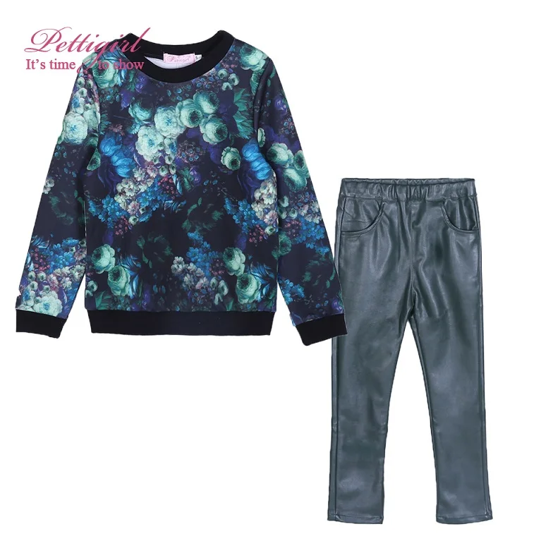 

Pettigirl 2019 Vintage Baby Girls Clothing Sets Floral Purple Top+Dark Green Long Pants Kid Costumes For Girls CS80728-33F