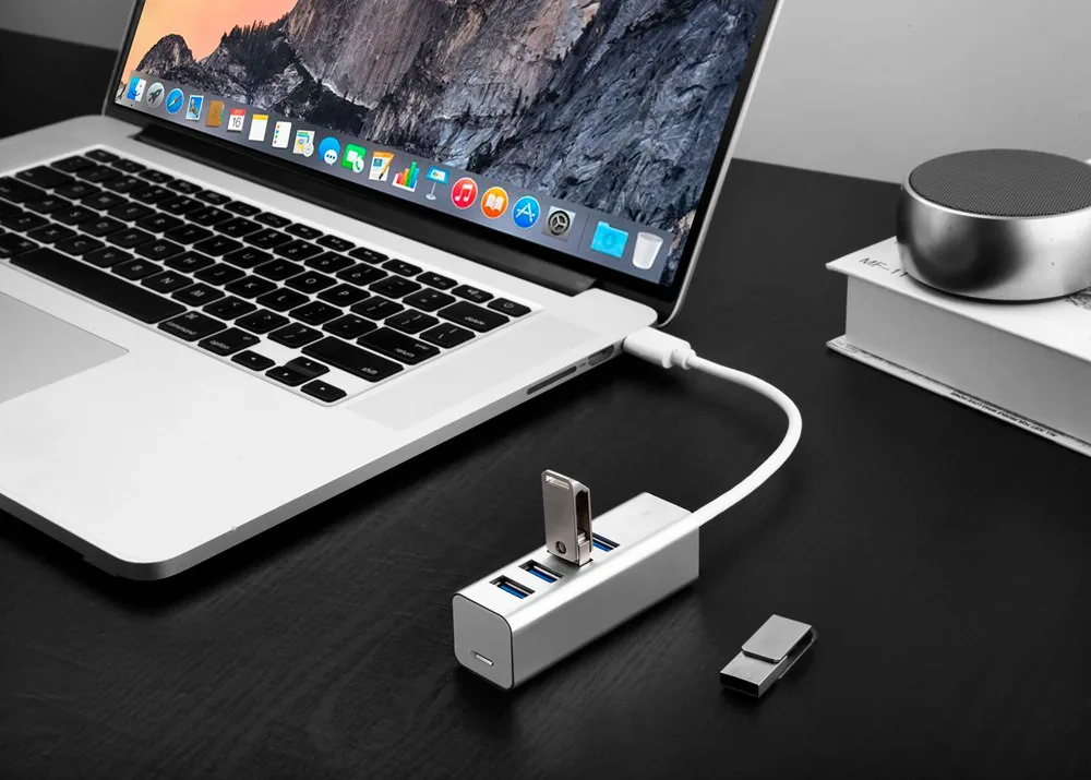 Ультратонкий портативный 4 порта алюминиевый USB 3,0 концентратор данных с микро USB порт питания Для iMac MacBook Pro/Air Mac Pro/Mini XPS Ноутбук