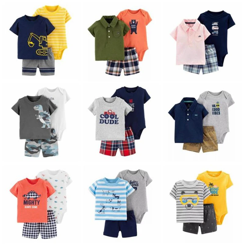 cartoon tshirt tops+bodysuit+shorts for baby boy clothes newborn set 2019 summer outfit new born clothing suit tracksuit costume