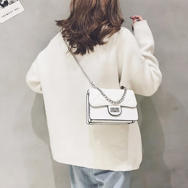 

MOFFT Women Bag Luxury Bag Handbags Solid Black White Pink Brown Red Leather Metal Chain Cover Luxury Multifunction Bags