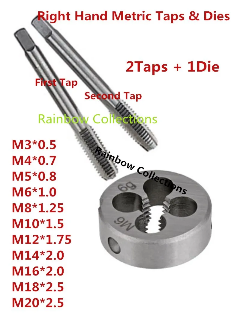 

High quality 3pcs/lot M3/M4/M5/M6/M8/M10/M12/M14/M16/M18/M20 Matching combination Metric taps and dies RightHand taps and dies