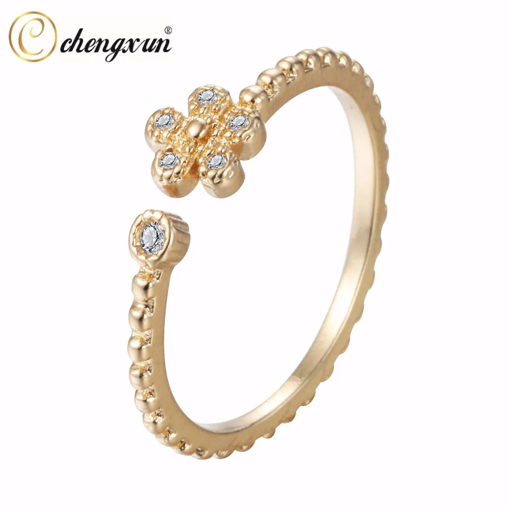 

CHENGXUN Beauty Sun Flower Rings CZ Plated Open Adjustable Gold Charm Jewelry for Girls Kids Birthday Gift