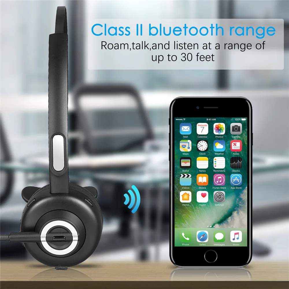 Wireless over head headphone noise canceling hands free call headset with microphone for truck driver