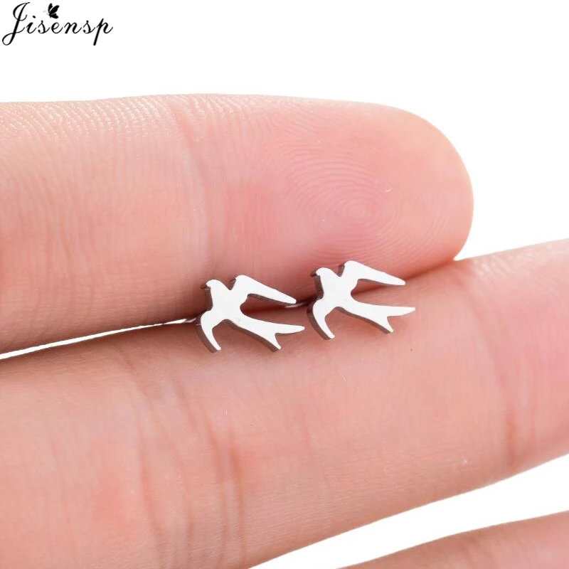 Jisensp крошечные серьги-гвоздики с ласточкой для женщин, модные ювелирные серьги из нержавеющей стали с животными, милые серьги в виде птиц, подарок на день рождения