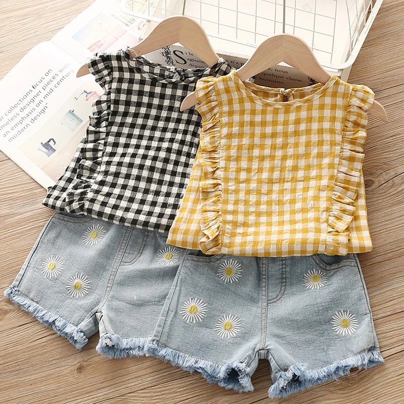 Sodawn/Одежда для маленьких девочек Детский комплект модные футболка с короткими рукавами + штаны для маленьких девочек комплект одежды с