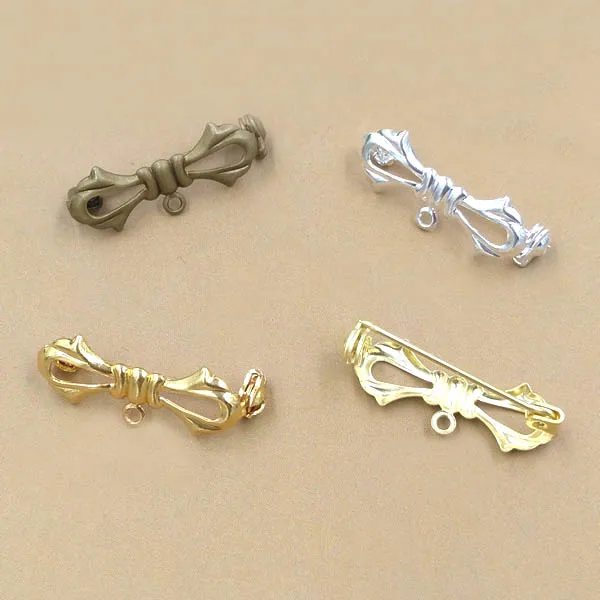 Retro Brooch Bases Pin Back 10*28mm Bowknot with Loop Brooches Pins