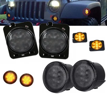 

LED Front Turn Signal Light + Fender Side Marker Parking Lamp with Amber Light for Jeep Wrangler JK 2007-2016