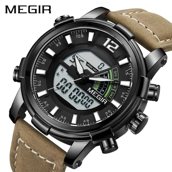 

Luxury Brand Men Megir Watch Led Digital Leather Sports Watches Man Quartz Clock Men's Army Military Watch Relogio Masculino