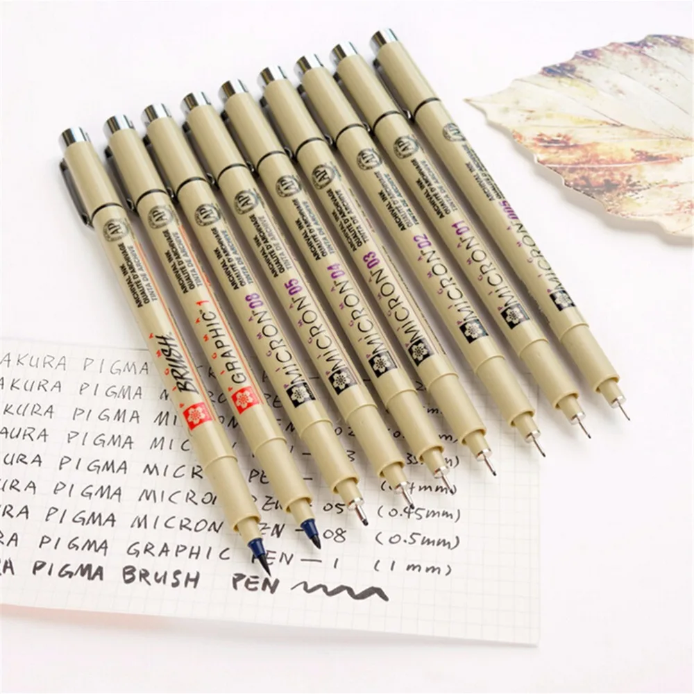 Pigment Liner Micron Pen Set Neelde Drawing Pen lot 005 01 02 03 04 05 08 1.0 Brush Art Markers Fineliner Sketching Pen 2