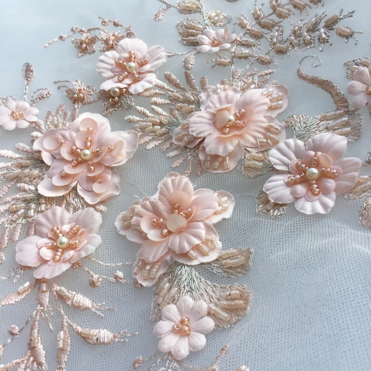 

9color available 1pcs 33*29cm 3D Flower Beads Sequins Lace Appliques Decoratin Wedding Embroidered Handmade Design W436