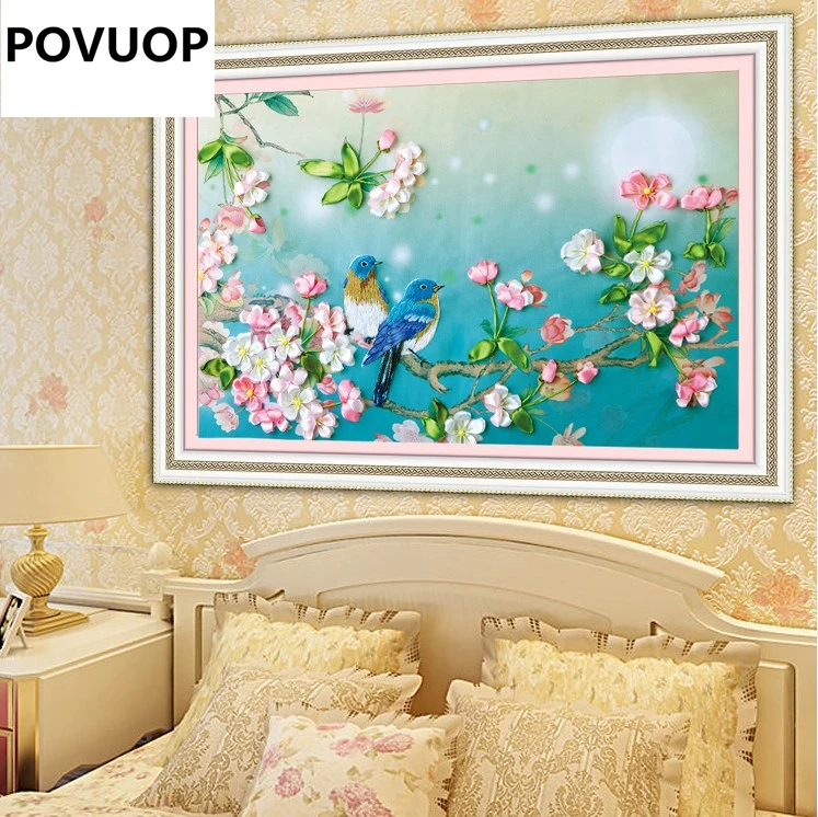 POVUOP лента с вышивкой 65x45 см Очаровательная 3d печать вышитые крестом картины Новое